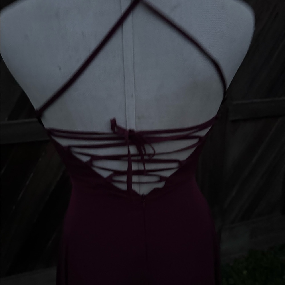 Chic Wine Halter High Low Wrap Maxi Dress w Lace up back 2 Long - Picture 4 of 8